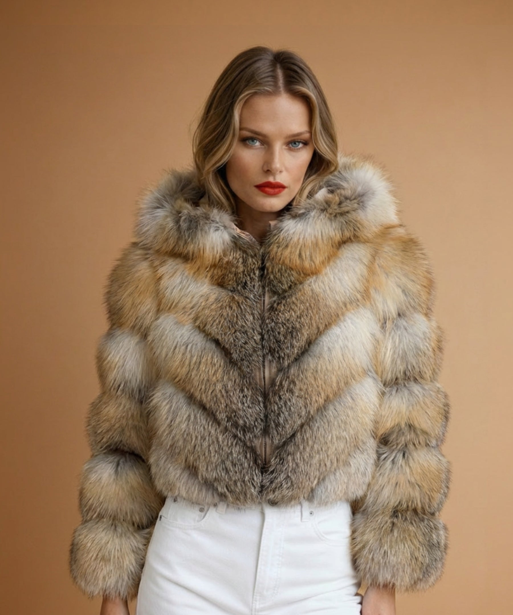 Hooded Cropped Fox Fur Coat — Canadian Gold Fox